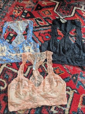 Free People Lace Bralette Bundle in Black, Blue, and Blush